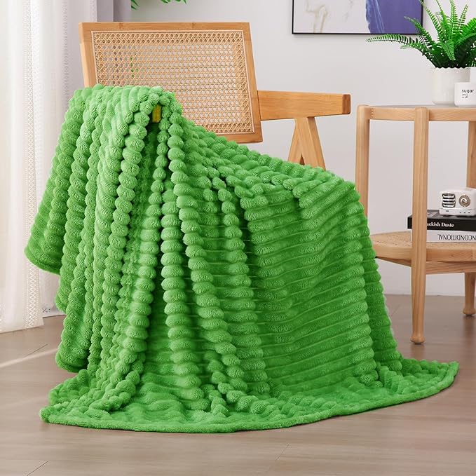 Bright Green Fleece Throw Blanket 60”×80” by linecooo