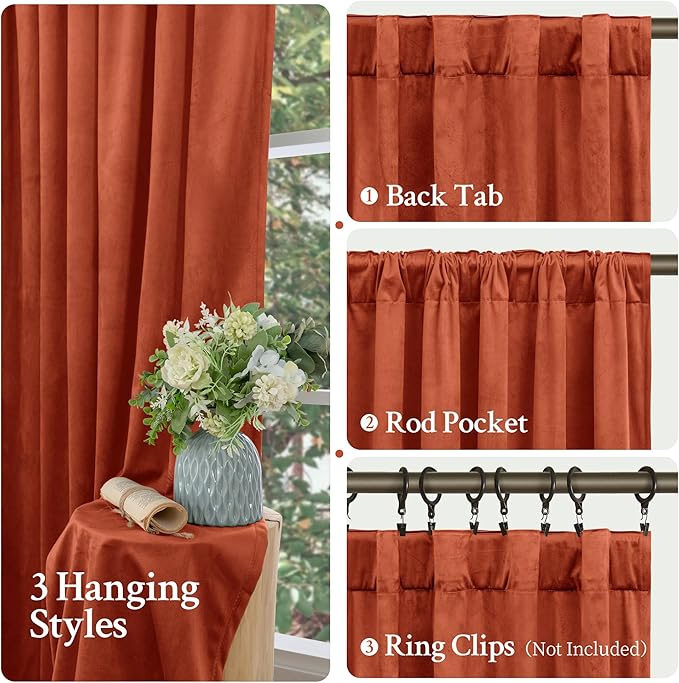 LAMIT Terracotta Velvet Curtains 72 Inch - Image 3