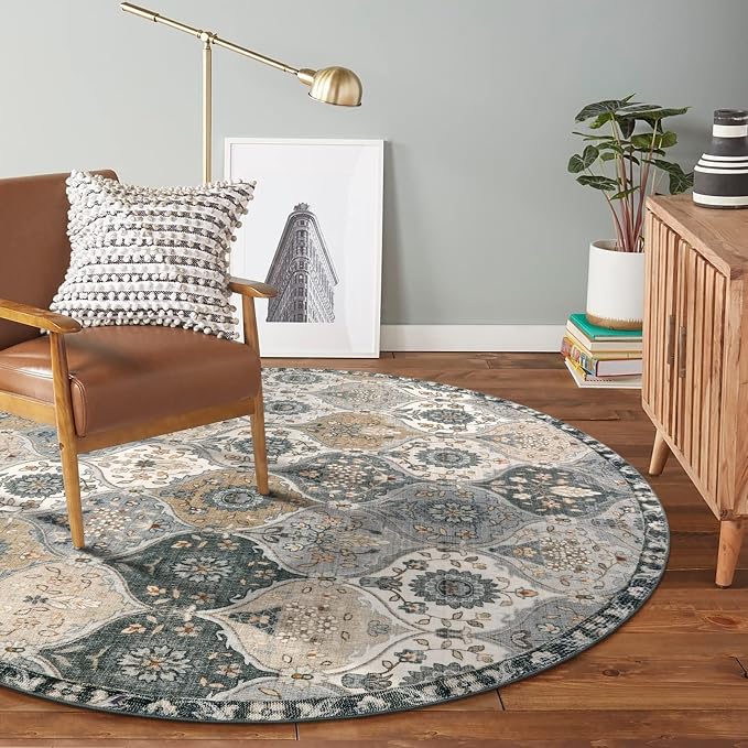Lahome Moroccan Trellis Washable Circle Rug, Round Rug 5ft Soft Non-Slip - Image 6