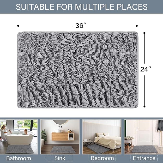 LOCHAS Luxury Bathroom Rug Shaggy Bath Mat 24 x 36 Inch, Washable Non Slip Bath - Image 2