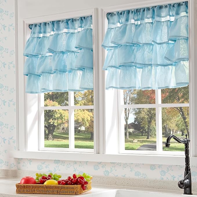 jinchan Blue Ruffled Valance Curtain - Image 3
