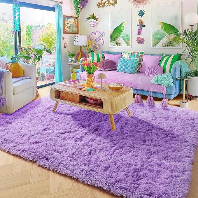 Amdrebio Purple Area Rugs for Bedroom Girls Room Decor Aesthetic, 5x7 Cute - Image 4