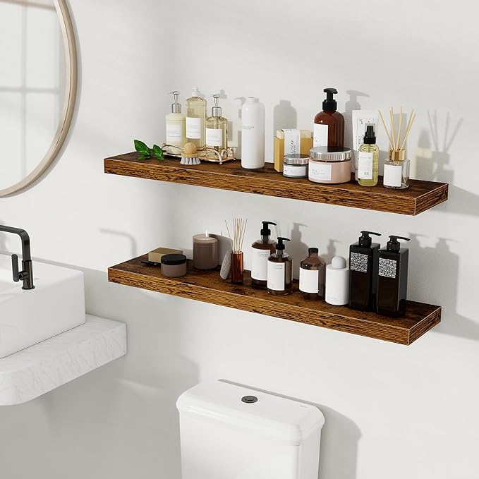 Fun Memories Floating Shelves for Wall, Rustic Wood Wall Mounted Shelves for - Image 2