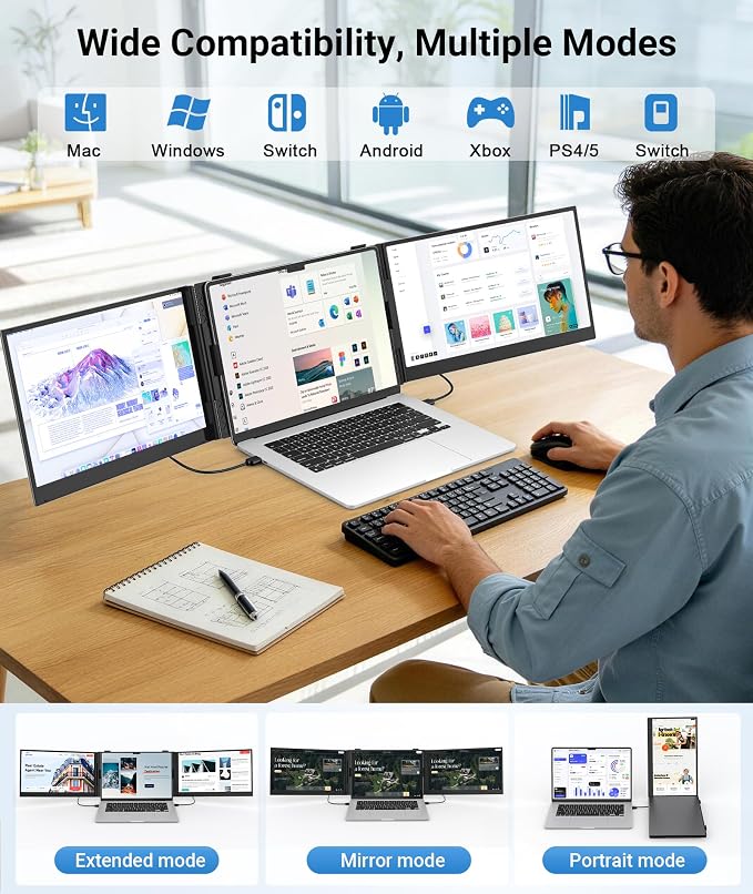 14" Triple Laptop Screen Extender, FHD 1080P IPS Ultra-Thin Portable Monitor - Image 7