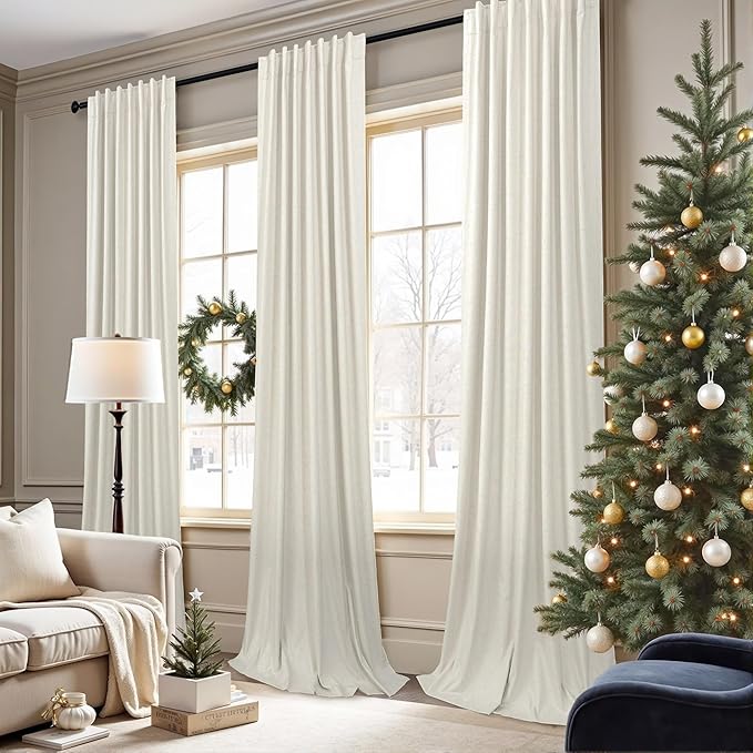 Short Blackout Curtains for Bedroom 45 Inch Length 2 Panels Faux Linen Cream - Image 2