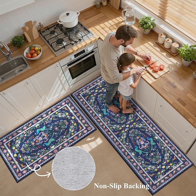 HEBE Washable Kitchen Rugs Sets of 3, Non Slip Absorbent Kitchen Rugs and Mats - Image 4