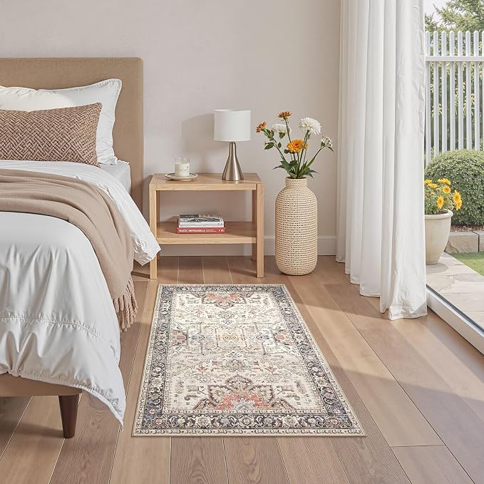 3x5 Washable Entryway Rug: Non-Slip Soft Vintage Floral Indoor Area Rug - Image 4