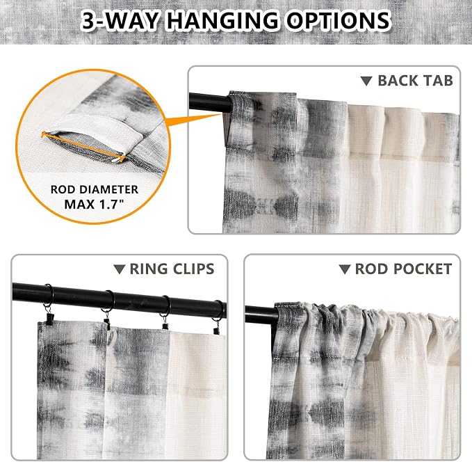 MEETSKY Flax Linen Sheer Curtains 95 Inches 2 Panels Light Filtering Window - Image 3