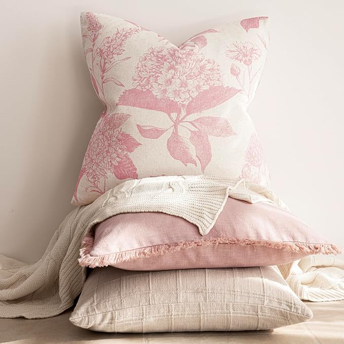 Foindtower Set of 2 Linen Floral Throw Pillow Covers Neutral Vintage Print - Image 5