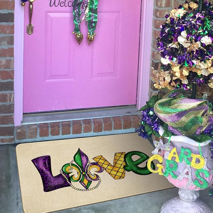 Mardi Gras Door Mat, Fleur De Lis Love Indoor Outdoor Non-Slip Doormat - Image 5