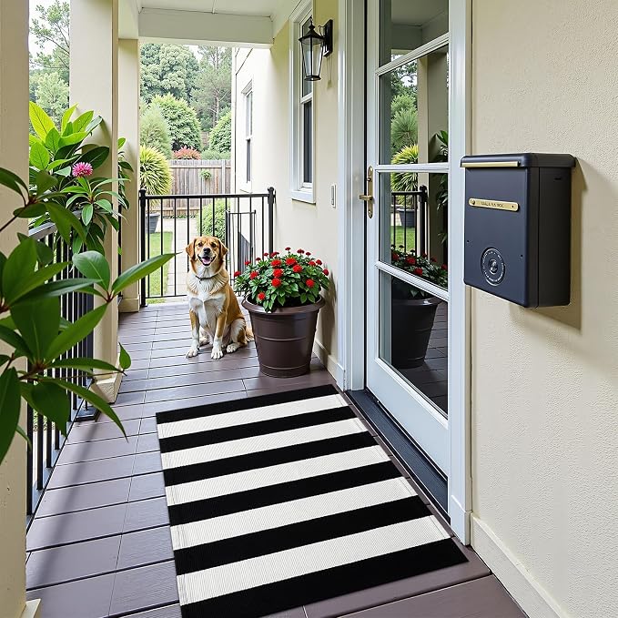 OLANLY Black and White Striped Rug 2'4" x 3'7" – Washable Cotton Indoor Outdoor - Image 8