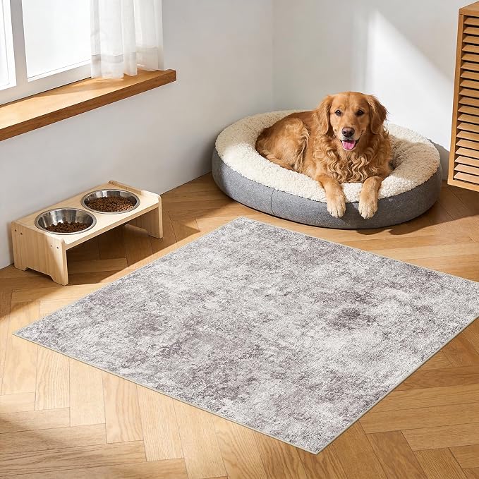 3 Square Area Rug: Washable Low Pile Carpet by Puino