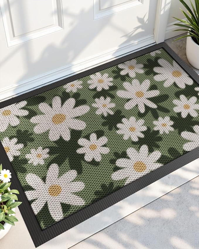 DEXI Front Door Mat Outside Entrance, 23x36 Spring Flower Welcome Doormat by DEXI