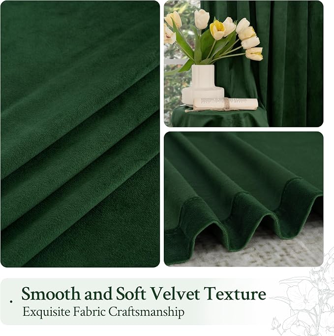 LAMIT Velvet 90 Inch Curtains for Living Room, Emerald Green Thermal Insulated - Image 7