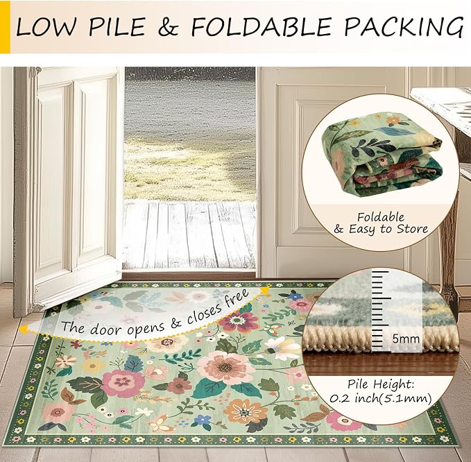 RELEANY Floral Nursery 2x6 Area Rugs Washable Print Boho Cute Carpet Non Slip - Image 5