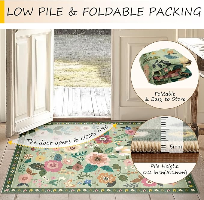 RELEANY Floral Nursery 8x10 Area Rugs Washable Print Boho Cute Carpet Non Slip - Image 4