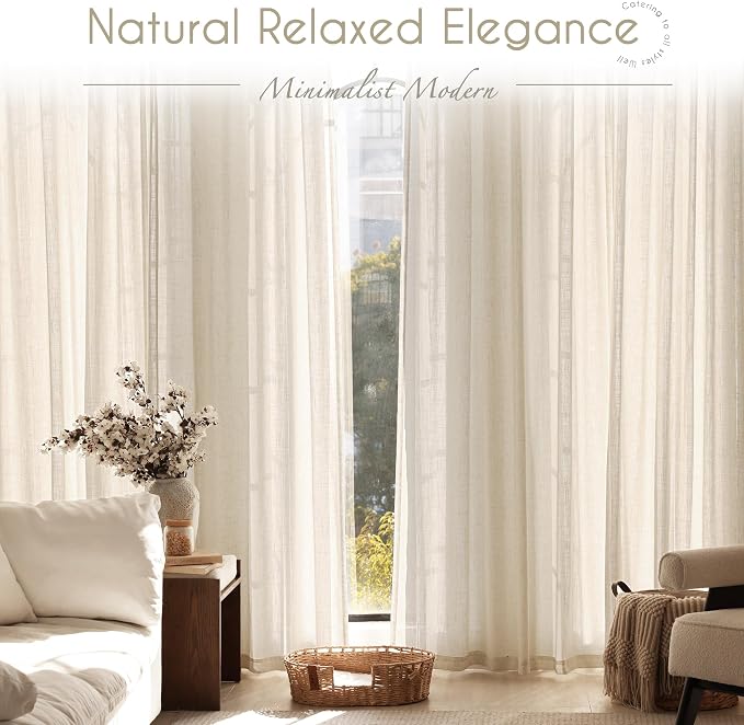 Apricot Linen Curtain 102 inch Length 2 Panels Set Back Tab Light Filtering - Image 7