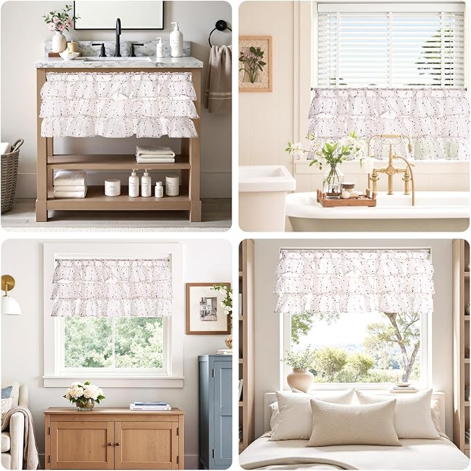 jinchan Ruffled Valance for Windows 18 Inch Mini Pom-Pom Voile Valance Curtains - Image 8