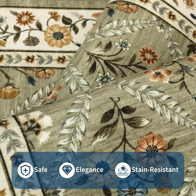 Large Entryway Rug 3x5 Floral Washable Area Rugs Vintage Soft Non-Slip Small - Image 4