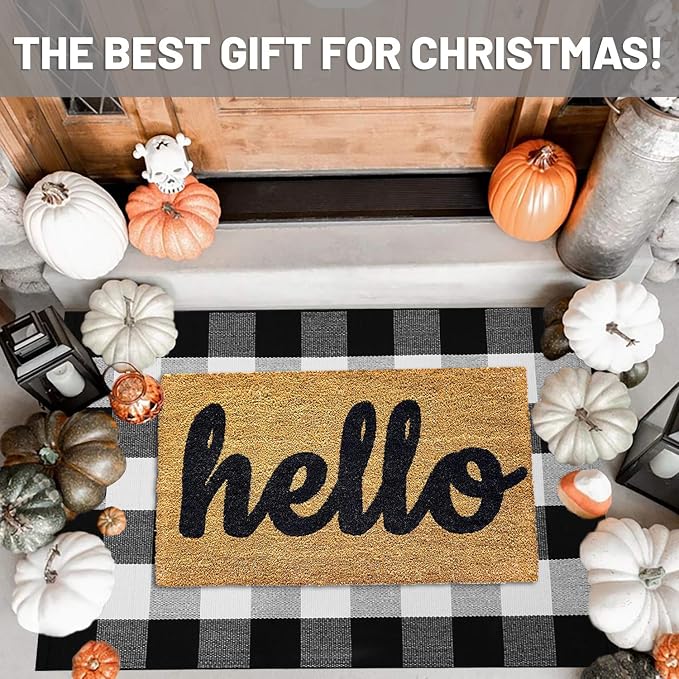 IOHOUZE Cotton Buffalo Plaid Check Rug Outdoor Doormat 27.5 x 43 Inches - Image 3