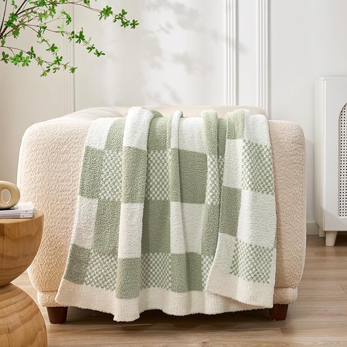 Snuggle Sac Checkered Blanket, Sage Green Throw Blanket - Image 5