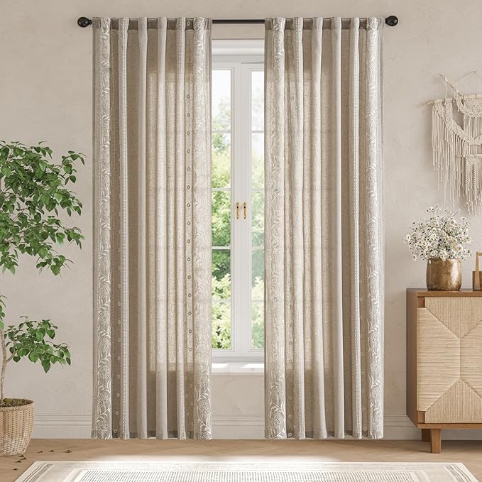 jinchan Winslow Linen Curtains for Bedroom 84 Inches Length Ivory on Taupe - Image 3