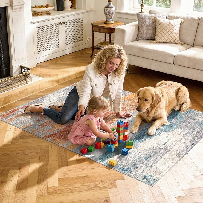 Abstract 3x5 Washable Rug: Modern Non Slip Area Rug Soft Carpet Foldable - Image 3