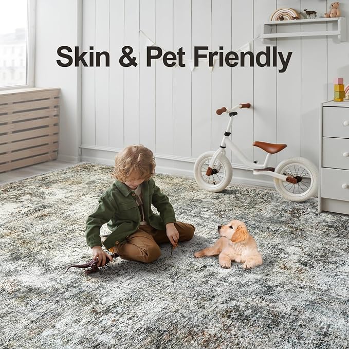Abstract 10x14 Washable Rug: Modern Non Slip Area Rug Soft Carpet Foldable - Image 4