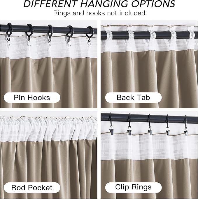 RYB HOME Camel Beige Velvet Curtains 63 inches Length - Image 2