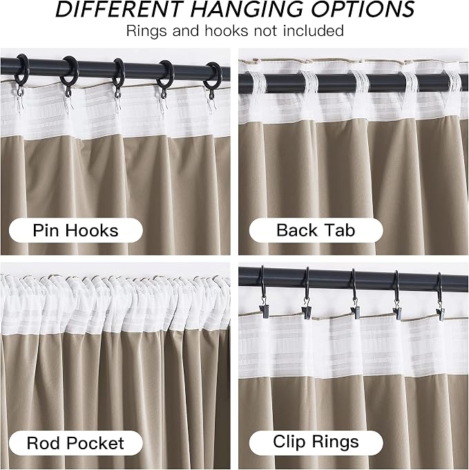 RYB HOME Camel Beige Velvet Curtains 84 inch, Room Darkening Window Curtains - Image 4