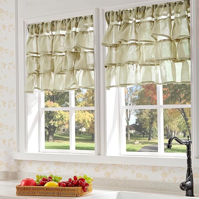 jinchan Sage Green Ruffled Valance Curtain - Image 3