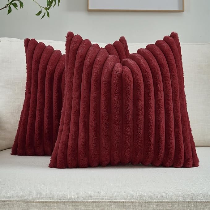 FUTEI Burgundy Decorative Throw Pillow Covers Set of 2, 24x24 Inch Soft Fluffy by FUTEI