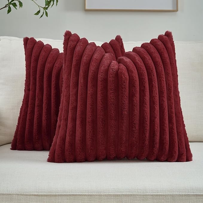 FUTEI Burgundy Decorative Throw Pillow Covers Set of 2, 18x18 Inch Soft Fluffy by FUTEI