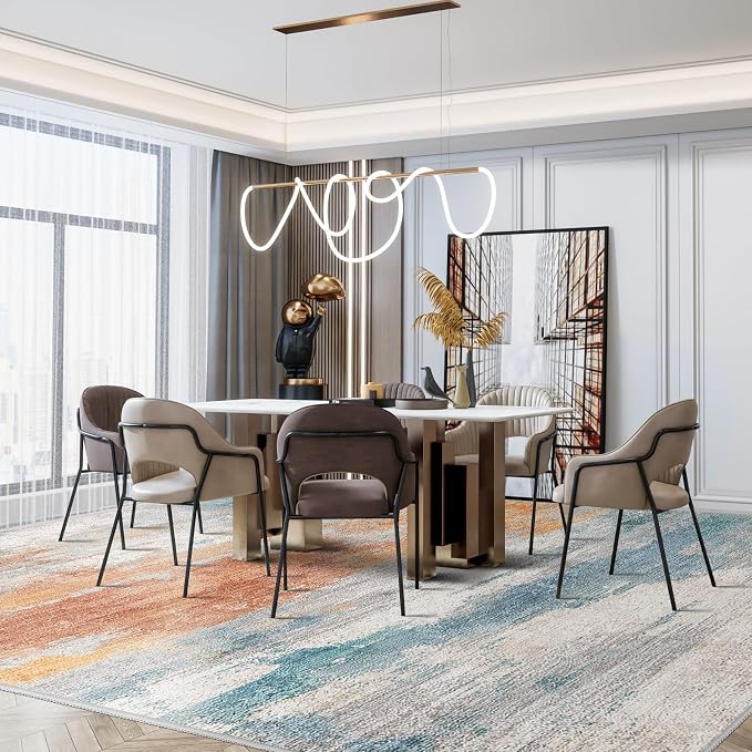 Abstract 10x14 Washable Rug: Modern Non Slip Area Rug Soft Carpet Foldable - Image 3