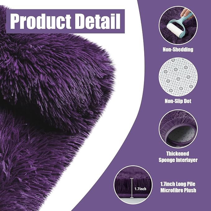 9x12 Fluffy Area Rugs for Living Room, Large Purple Fuzzy Shag Area Rug for - Image 3