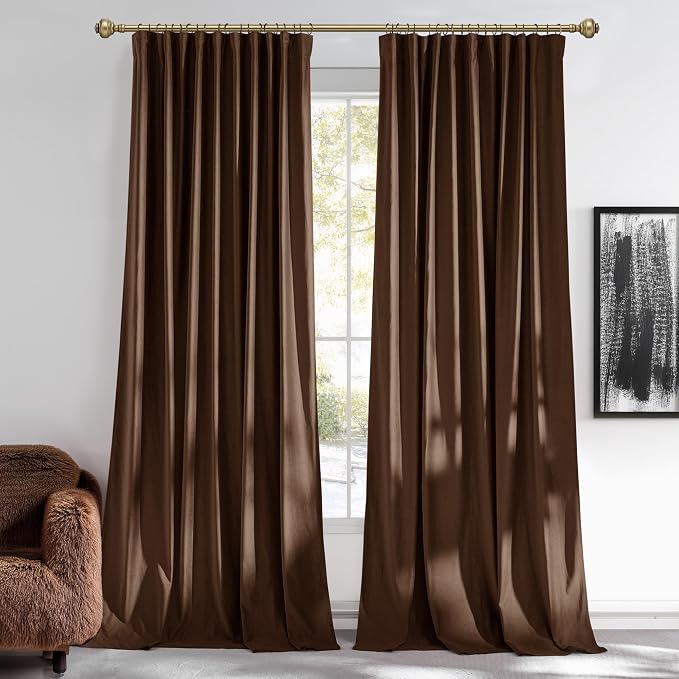 NICETOWN Brown Blackout Velvet Curtains 120 Inch Length by NICETOWN