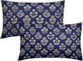 Navy Blue Pillow Covers 12x20 Inch Set of 2, Cream Floral Block Print Pattern by Sivirary