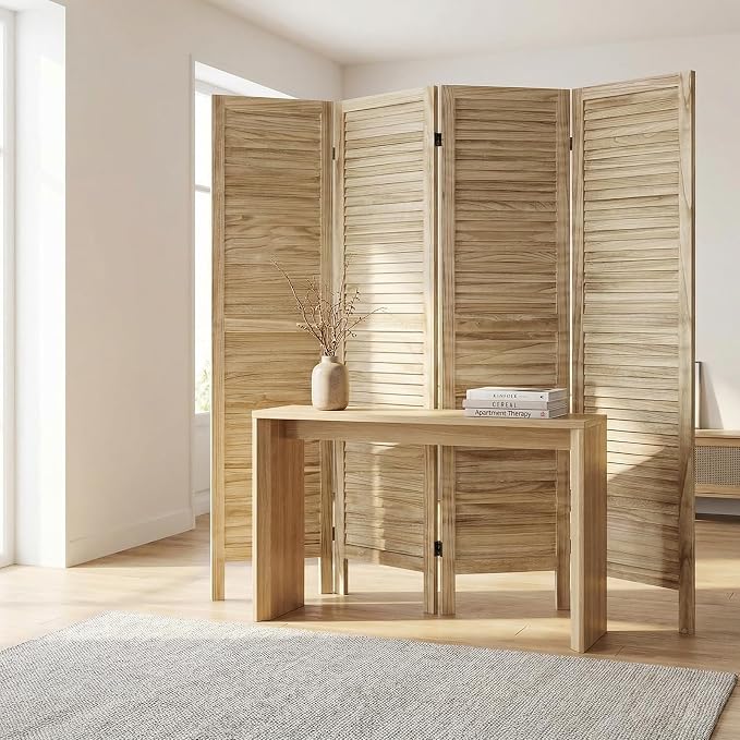 Bluecat 4 Panel Room Divider, Freestanding Solid Wood Partition Wall - Image 9