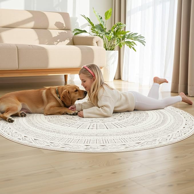 cotiled 5x5 Round Area Rug Living Room: Washable Boho Rugs - Image 7
