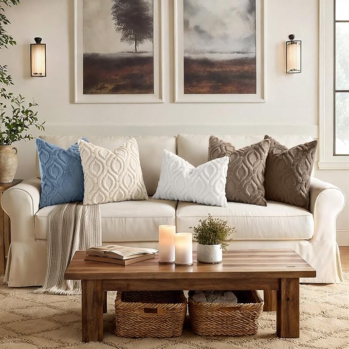 decorUhome Throw Pillow Covers 22x22 Inch Set of 2, Soft Plush Faux Wool Blue - Image 3