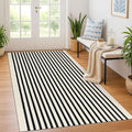 KOZYFLY Black and Beige Striped Rug 4x6 Ft Area Rug Washable Indoor Outdoor Rug by KOZYFLY
