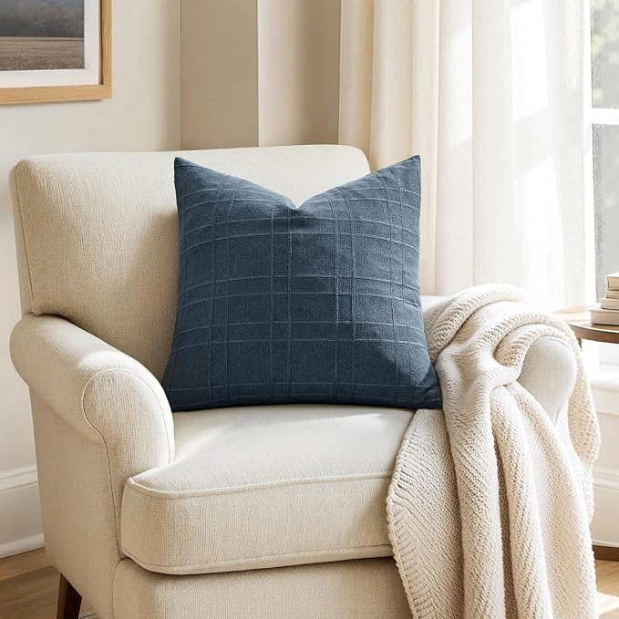 MIULEE Decorative Linen Check Euro Shams Throw Pillow Covers Neutral Farmhouse - Image 6