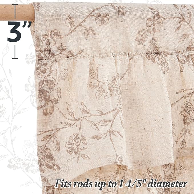 jinchan Ruffled Floral Valance Curtain Shabbychic Linen Window Valance 18 Inch - Image 7