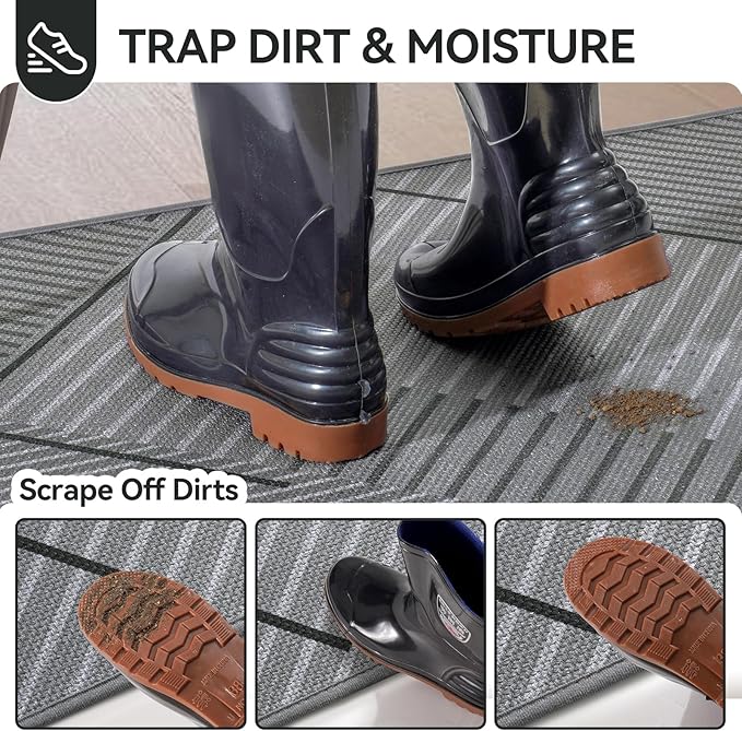 Front Door Mat 17''x30'', Non Slip Absorbent Dirt Resist Washable Low-Profile - Image 2