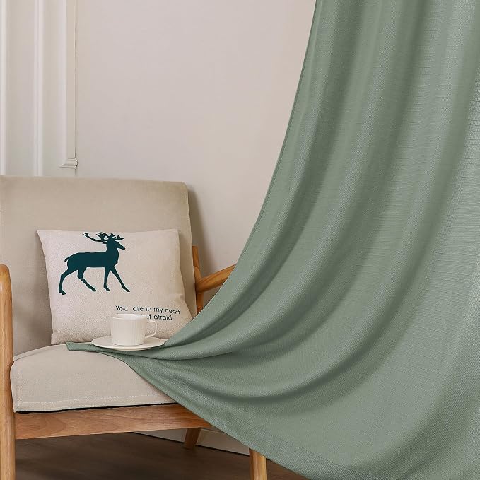 Chyhomenyc Sage Green Curtains 90 Inch Length 2 Panels Set, Faux Linen Textured - Image 8