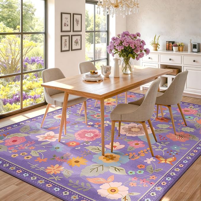 RELEANY Floral Nursery 6x9 Area Rugs Washable Print Boho Cute Carpet Non Slip - Image 9