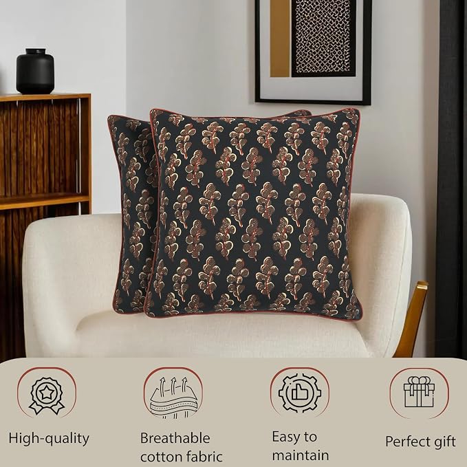 Ridhi Block Print Black Pillow Cover 18" x 18" Decorative Couch Pillows - Image 6