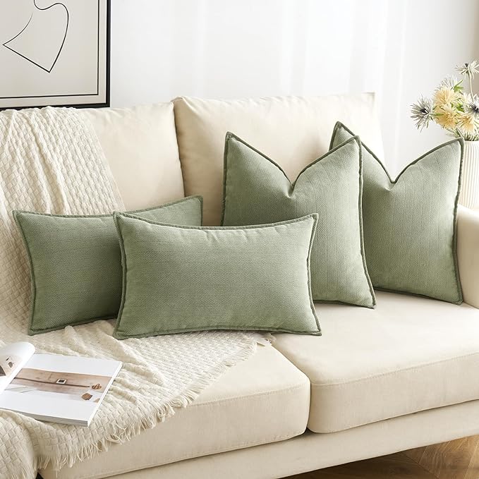 MIULEE Pack of 2 Sage Green Decorative Pillow Covers 18x18 Inch Soft Chenille - Image 4