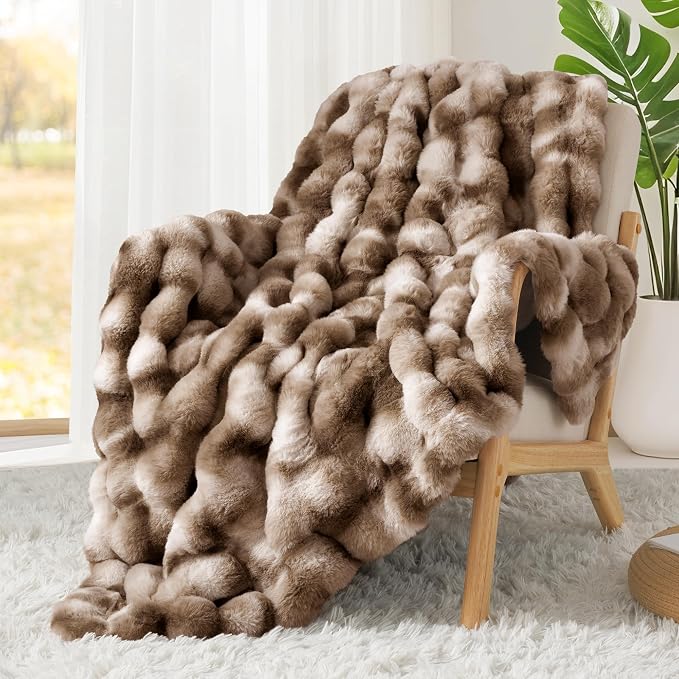 Touchat Luxury 1000GSM Rabbit Faux Fur Blanket, Super Heavy Warm Cozy Brown - Image 7