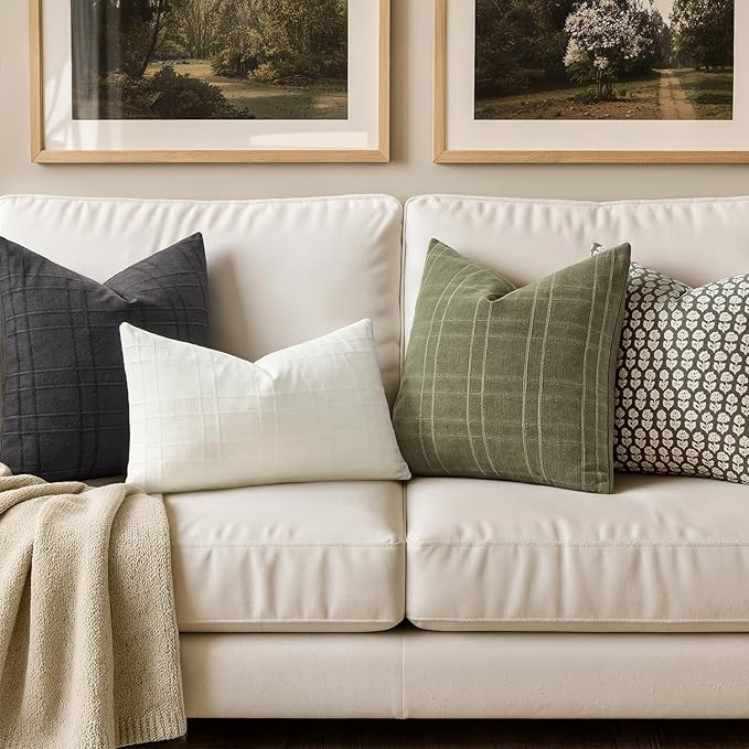 MIULEE Decorative Linen Check Throw Pillow Covers Neutral Farmhouse Vintage - Image 3